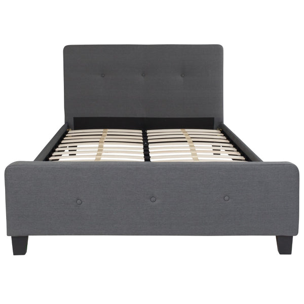English Elm Full Size Tufted Upholstered Platform Bed in Fabric with 10 Inch CertiPUR-US Certified Pocket Spring Mattress