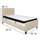 English Elm Twin Size Tufted Upholstered Platform Bed in Fabric with Memory Foam Mattress