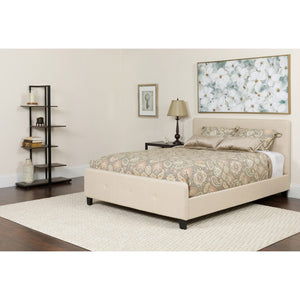 English Elm Twin Size Tufted Upholstered Platform Bed in Fabric with Memory Foam Mattress