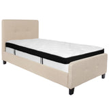 English Elm Twin Size Tufted Upholstered Platform Bed in Fabric with Memory Foam Mattress