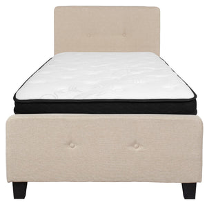 English Elm Twin Size Tufted Upholstered Platform Bed in Fabric with Memory Foam Mattress
