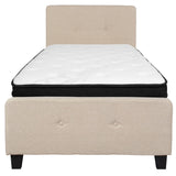 English Elm Twin Size Tufted Upholstered Platform Bed in Fabric with Memory Foam Mattress