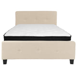 English Elm Full Size Tufted Upholstered Platform Bed in Fabric with Memory Foam Mattress