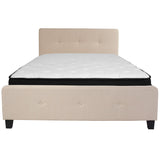 English Elm Queen Size Tufted Upholstered Platform Bed in Fabric with Memory Foam Mattress