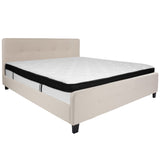 English Elm King Size Tufted Upholstered Platform Bed in Fabric with Memory Foam Mattress