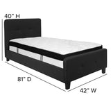 English Elm Twin Size Tufted Upholstered Platform Bed in Fabric with Memory Foam Mattress