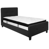 English Elm Twin Size Tufted Upholstered Platform Bed in Fabric with Memory Foam Mattress