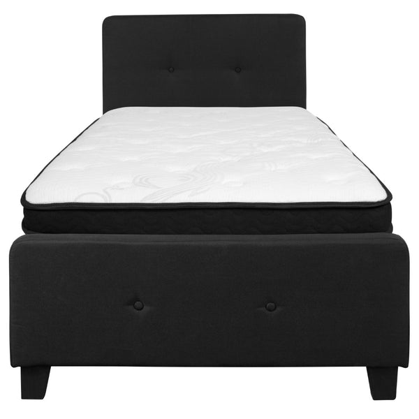 English Elm Twin Size Tufted Upholstered Platform Bed in Fabric with Memory Foam Mattress