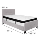 English Elm Twin Size Tufted Upholstered Platform Bed in Fabric with Memory Foam Mattress