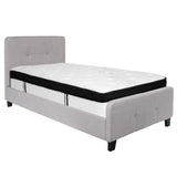 English Elm Twin Size Tufted Upholstered Platform Bed in Fabric with Memory Foam Mattress