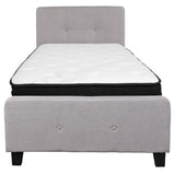 English Elm Twin Size Tufted Upholstered Platform Bed in Fabric with Memory Foam Mattress