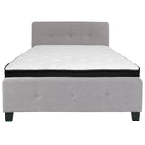 English Elm Full Size Tufted Upholstered Platform Bed in Fabric with Memory Foam Mattress