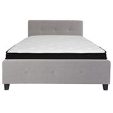 English Elm Queen Size Tufted Upholstered Platform Bed in Fabric with Memory Foam Mattress