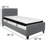 English Elm Twin Size Tufted Upholstered Platform Bed in Fabric with Memory Foam Mattress