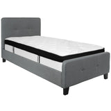 English Elm Twin Size Tufted Upholstered Platform Bed in Fabric with Memory Foam Mattress