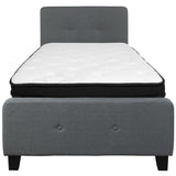 English Elm Twin Size Tufted Upholstered Platform Bed in Fabric with Memory Foam Mattress