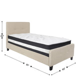 English Elm Twin Size Tufted Upholstered Platform Bed in Fabric with Pocket Spring Mattress