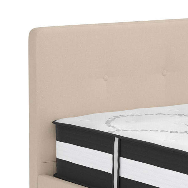 English Elm Twin Size Tufted Upholstered Platform Bed in Fabric with Pocket Spring Mattress