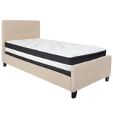 English Elm Twin Size Tufted Upholstered Platform Bed in Fabric with Pocket Spring Mattress