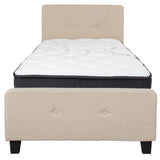 English Elm Twin Size Tufted Upholstered Platform Bed in Fabric with Pocket Spring Mattress