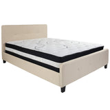 English Elm Queen Size Tufted Upholstered Platform Bed in Fabric with Pocket Spring Mattress