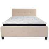 English Elm Queen Size Tufted Upholstered Platform Bed in Fabric with Pocket Spring Mattress