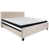 English Elm King Size Tufted Upholstered Platform Bed in Fabric with Pocket Spring Mattress