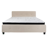 English Elm King Size Tufted Upholstered Platform Bed in Fabric with Pocket Spring Mattress