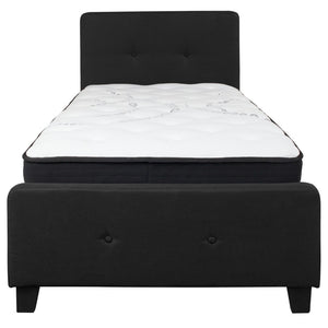 English Elm Twin Size Tufted Upholstered Platform Bed in Fabric with Pocket Spring Mattress