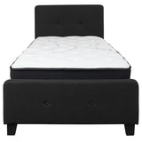 English Elm Twin Size Tufted Upholstered Platform Bed in Fabric with Pocket Spring Mattress