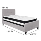 English Elm Twin Size Tufted Upholstered Platform Bed in Fabric with Pocket Spring Mattress