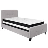 English Elm Twin Size Tufted Upholstered Platform Bed in Fabric with Pocket Spring Mattress