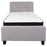 English Elm Twin Size Tufted Upholstered Platform Bed in Fabric with Pocket Spring Mattress