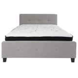 English Elm Queen Size Tufted Upholstered Platform Bed in Fabric with Pocket Spring Mattress