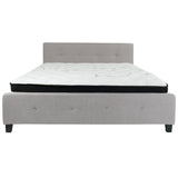 English Elm King Size Tufted Upholstered Platform Bed in Fabric with Pocket Spring Mattress