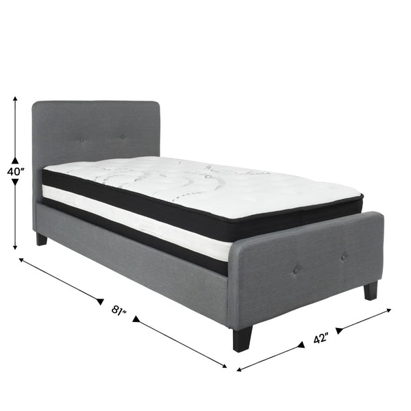 English Elm Twin Size Tufted Upholstered Platform Bed in Fabric with Pocket Spring Mattress