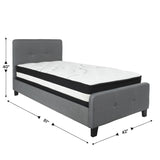 English Elm Twin Size Tufted Upholstered Platform Bed in Fabric with Pocket Spring Mattress