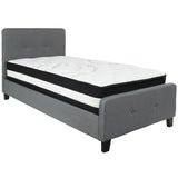 English Elm Twin Size Tufted Upholstered Platform Bed in Fabric with Pocket Spring Mattress