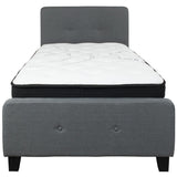 English Elm Twin Size Tufted Upholstered Platform Bed in Fabric with Pocket Spring Mattress