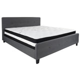 English Elm King Size Tufted Upholstered Platform Bed in Fabric with Pocket Spring Mattress