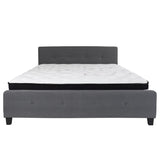 English Elm King Size Tufted Upholstered Platform Bed in Fabric with Pocket Spring Mattress