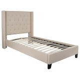 English Elm Twin Size Tufted Upholstered Platform Bed in Fabric