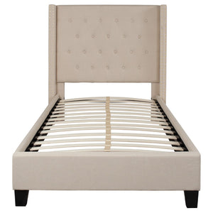 English Elm Twin Size Tufted Upholstered Platform Bed in Fabric