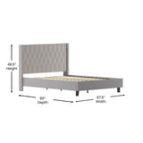 English Elm Queen Size Tufted Upholstered Platform Bed in Fabric