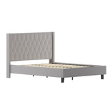 English Elm Queen Size Tufted Upholstered Platform Bed in Fabric