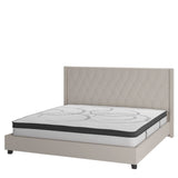 English Elm King Size Tufted Upholstered Platform Bed in Fabric with 10 Inch CertiPUR-US Certified Pocket Spring Mattress