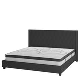 English Elm King Size Tufted Upholstered Platform Bed in Fabric with 10 Inch CertiPUR-US Certified Pocket Spring Mattress