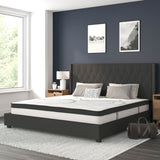 English Elm King Size Tufted Upholstered Platform Bed in Fabric with 10 Inch CertiPUR-US Certified Pocket Spring Mattress