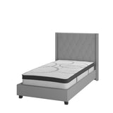 English Elm Twin Size Tufted Upholstered Platform Bed in Fabric with 10 Inch CertiPUR-US Certified Pocket Spring Mattress