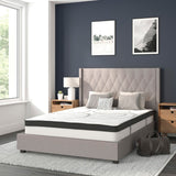 English Elm Full Size Tufted Upholstered Platform Bed in Fabric with 10 Inch CertiPUR-US Certified Pocket Spring Mattress